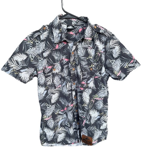 Jurassic World Shirt Mens Extra Small XS Gray Button Up Dinosaurs Tropical Movie - Picture 1 of 12